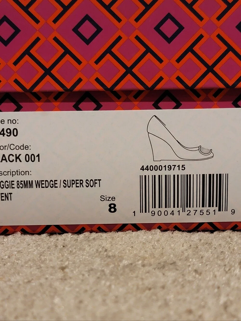 Tory Burch Twiggie Black Patent Leather Wedge Heels Size 8